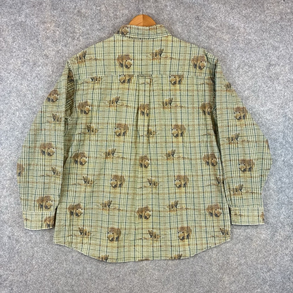 Woolrich Flannel Shirt Mens Large Bears Plaid AOP Button Up Elbow Patches - Picture 2 of 9